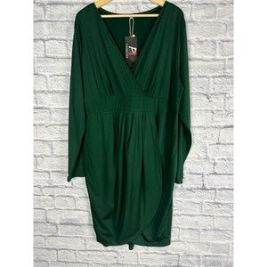 NWT Emerald Faux Wrap Long Sleeve Dress 3X Stretch Plus Size